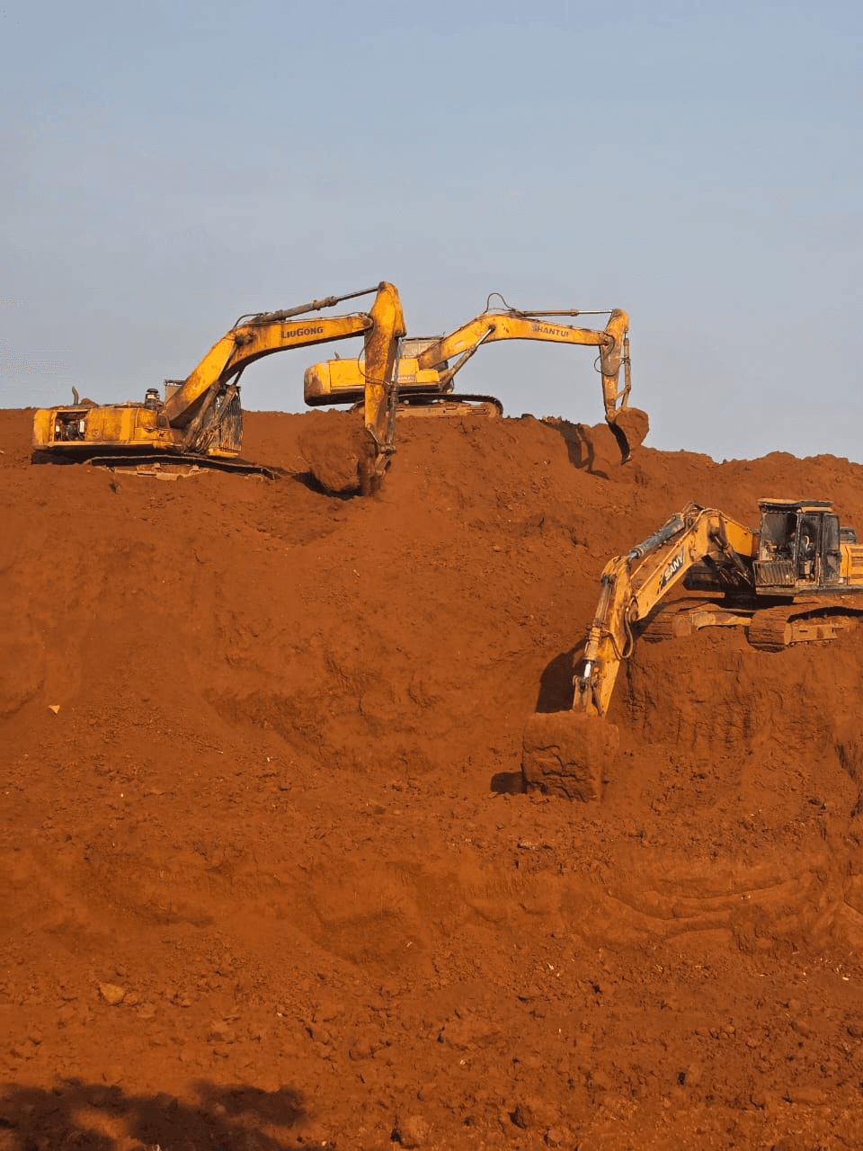 LiuGong, Shantui and SANY excavator fleet at BYM operations, Territoire de Beni, Nord Kivu